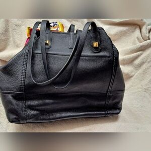 Stella & Dot Black Leather 2 Way Paris Market Tote with Gold Stud Accents